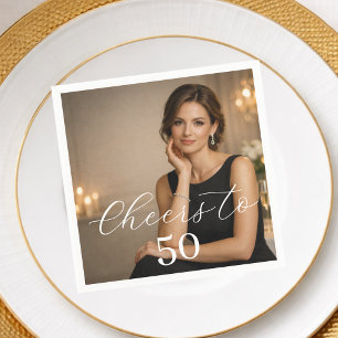 Cheers photo elegant script birthday party napkin