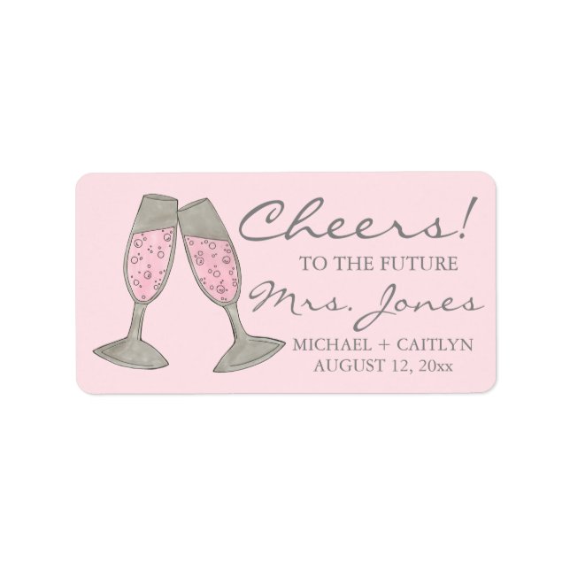 Cheers! Pink Champagne Bridal Shower Wedding Label (Front)