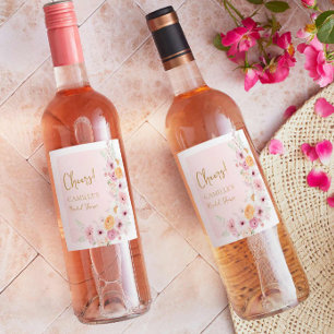 Cheers Pink Floral Garden Bridal Shower Wine Label