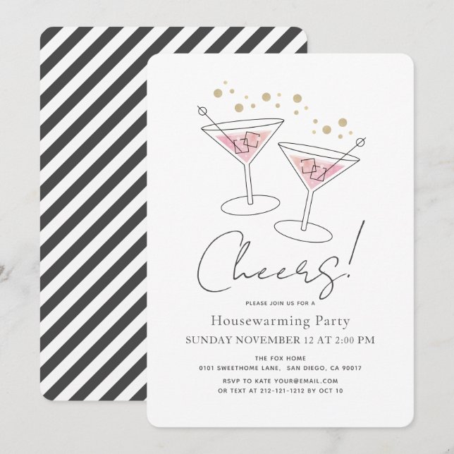 Cheers Pink Housewarming Cocktail Party Invitation (Front/Back)