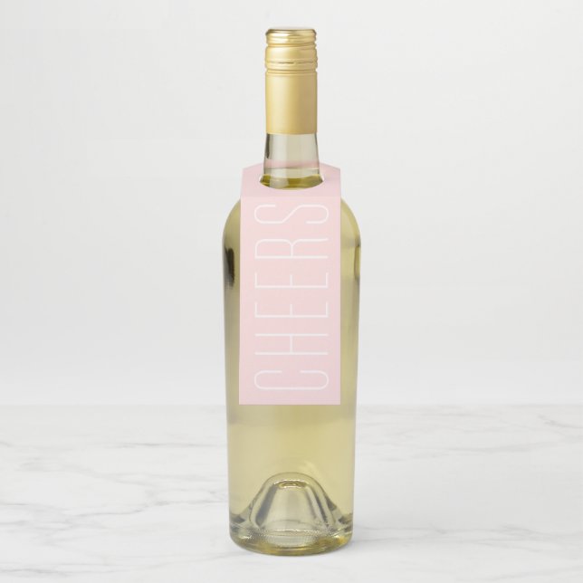 Cheers pink modern destination wedding bottle tag (On Bottle)