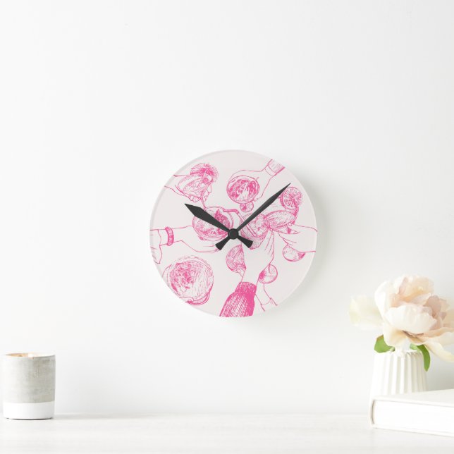 Cheers! Pink Sketch Design Round Clock (Home)
