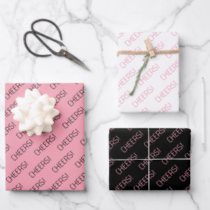 Cheers Pink White Black Wrapping Paper
