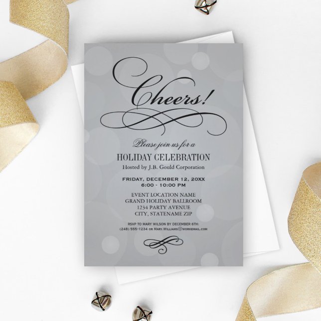 Cheers Platinum Grey Corporate Holiday Party Invitation (Creator Uploaded)