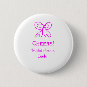 Cheers purple pink bow bridal shower add name 6 cm round badge
