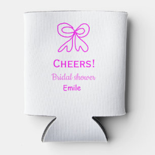 Cheers purple pink bow bridal shower add name can cooler