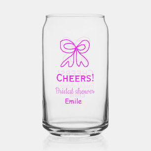 Cheers purple pink bow bridal shower add name  can glass
