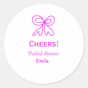 Cheers purple pink bow bridal shower add name classic round sticker