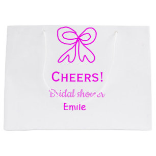 Cheers purple pink bow bridal shower add name large gift bag