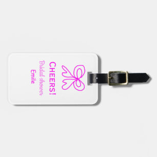 Cheers purple pink bow bridal shower add name  luggage tag