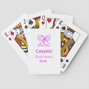 Cheers purple pink bow bridal shower add name playing cards