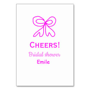 Cheers purple pink bow bridal shower add name table number