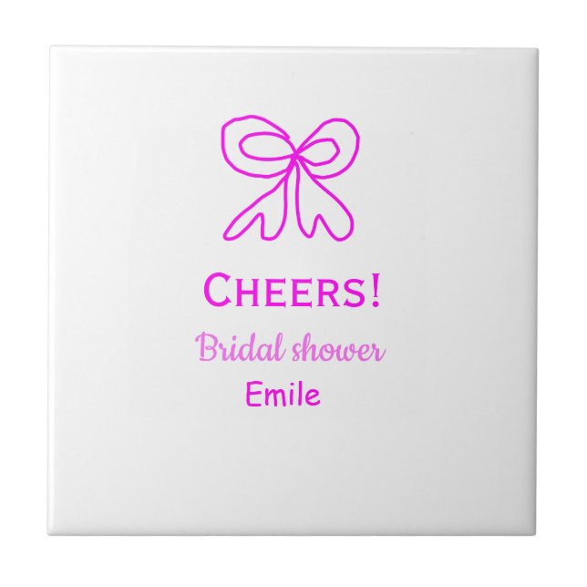 Cheers purple pink bow bridal shower add name  tile (Front)