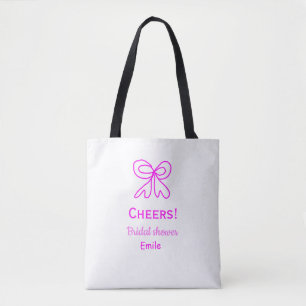 Cheers purple pink bow bridal shower add name  tote bag
