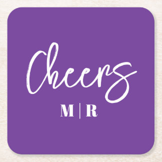 Cheers purple square paper coaster