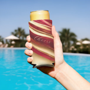 Cheers- Red and Gold-Modern Abstract- Seltzer Can Cooler