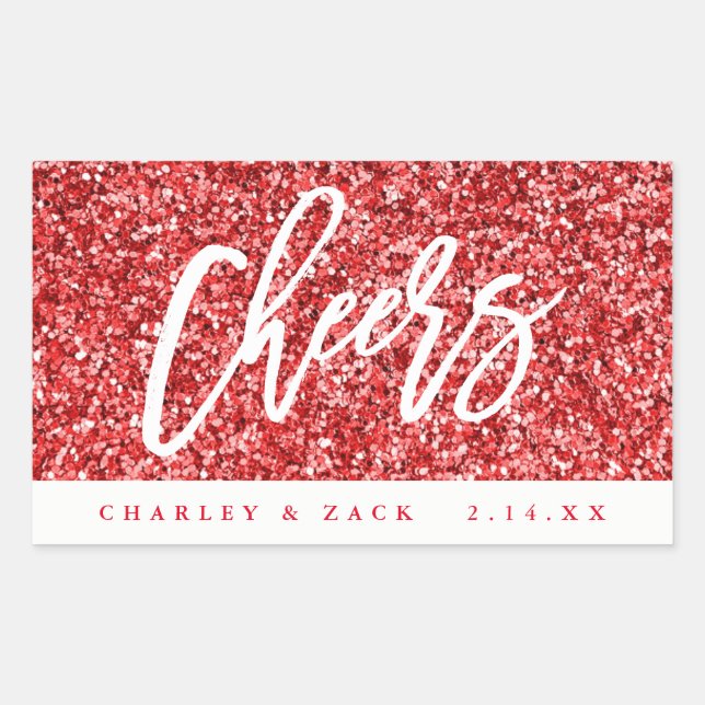 Cheers Red Glitter Mini Wine, Mini Champagne Label (Front)
