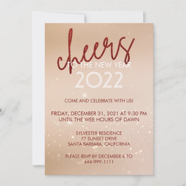 Cheers Red Glitter New Year Party Invitation (Front)