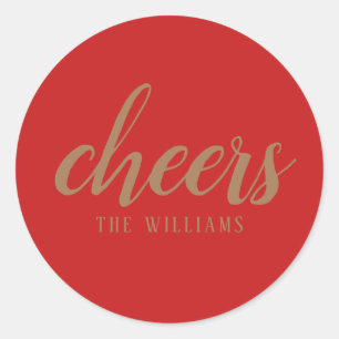 Cheers Red Modern Family Christmas Classic Round Sticker