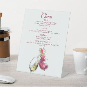 Cheers Red White Wine Dancing Couple Wedding Pedestal Sign
