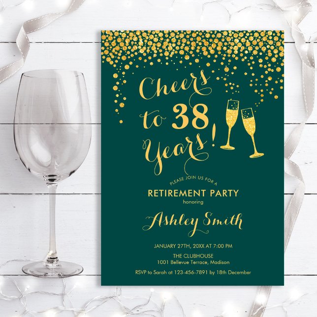 Cheers Retirement Party Invitation Emerald Green (Creator Uploaded)