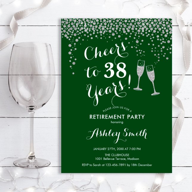 Cheers Retirement Party Invitation Green Silver (Creator Uploaded)
