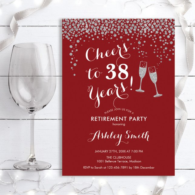 Cheers Retirement Party Invitation Red Silver (Creator Uploaded)