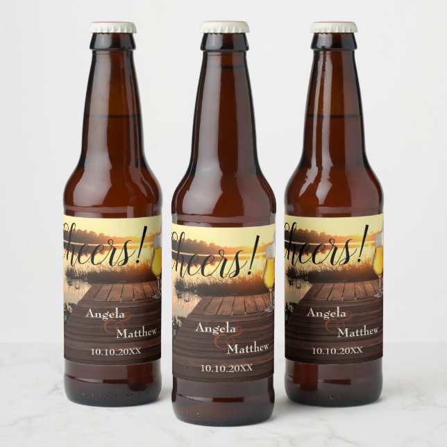 Cheers Romantic Sunset Wedding Beer Label (Bottles)