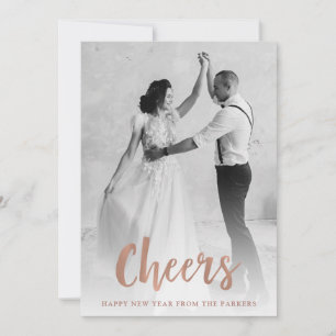 Cheers   Rose Gold Happy New Year Photo Holiday Card