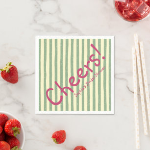 Cheers Sage Green Stripe Fun Bridal Shower Napkin