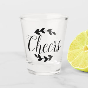 Cheers Script Black Laurels Shot Glass