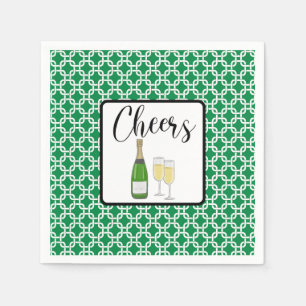 Cheers Script Champagne Flutes Celebration Napkin