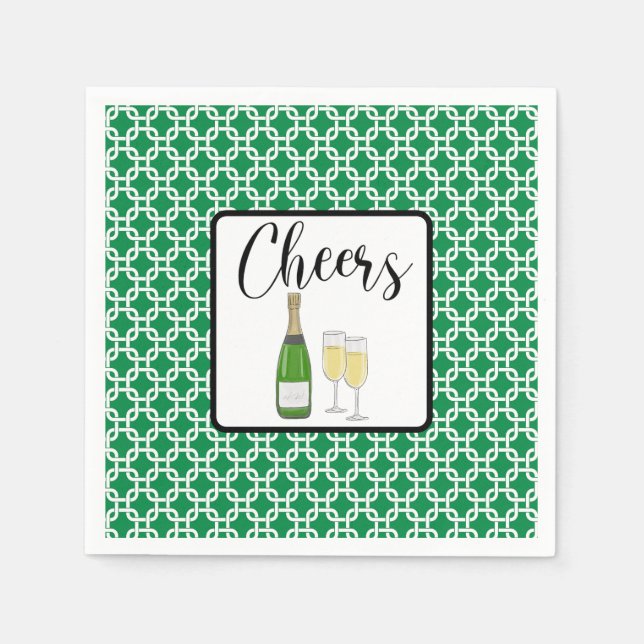 Cheers Script Champagne Flutes Celebration Napkin (Front)