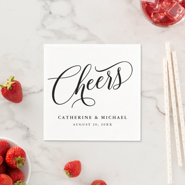 Cheers Script Flourish, Personalised Paper Napkin (Insitu)