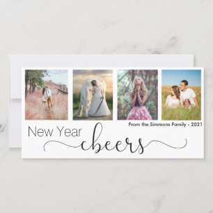 Cheers Script Happy New Year 2021 Photo Collage Holiday Card
