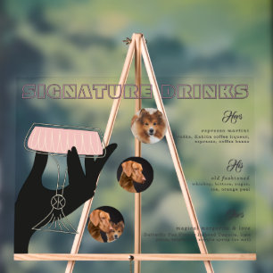 Cheers! Signature Drinks 3 Photo Dog Pet Wedding Acrylic Sign