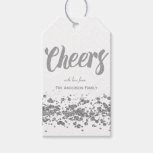 Cheers silver glitter gift tags