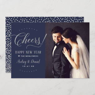 Cheers Silver Navy Happy New Year Wedding Photo Holiday Card