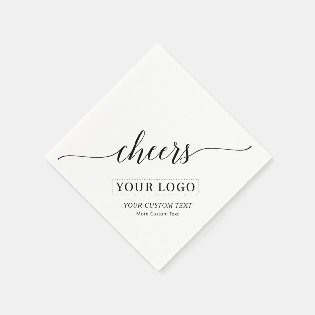 Cheers | Simple Black Business Logo Custom Text Napkin (Corner)