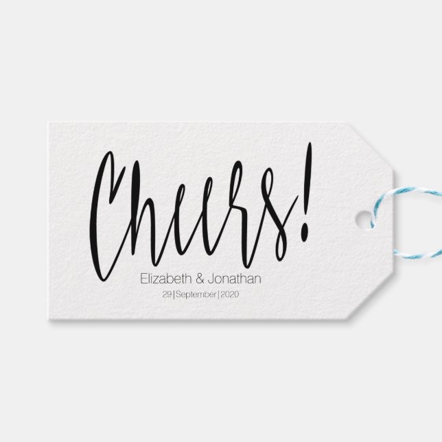 Cheers Simple Calligraphy Wedding Favor Tag (Front (Horizontal))