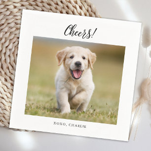 Cheers Simple Cute Dog Photo Fun Modern Wedding Napkin