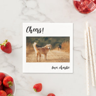 Cheers Simple Cute Dog Photo Modern Wedding Napkin