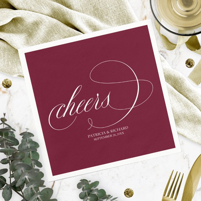 Cheers - Simple Elegant Burgundy Marsala Wedding Napkin (Creator Uploaded)