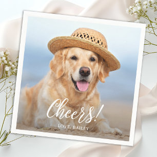 Cheers Simple Modern Custom Photo Pet Dog Wedding Napkin