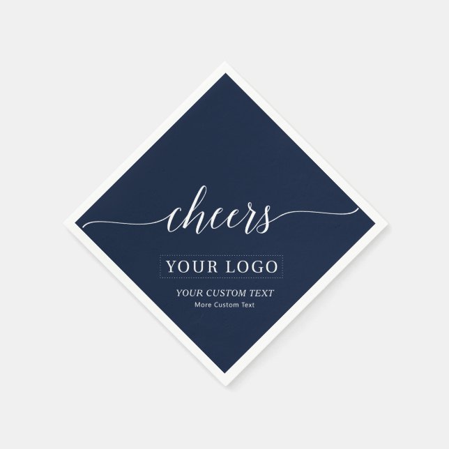 Cheers | Simple Navy Blue Business Logo Custom Napkin (Corner)