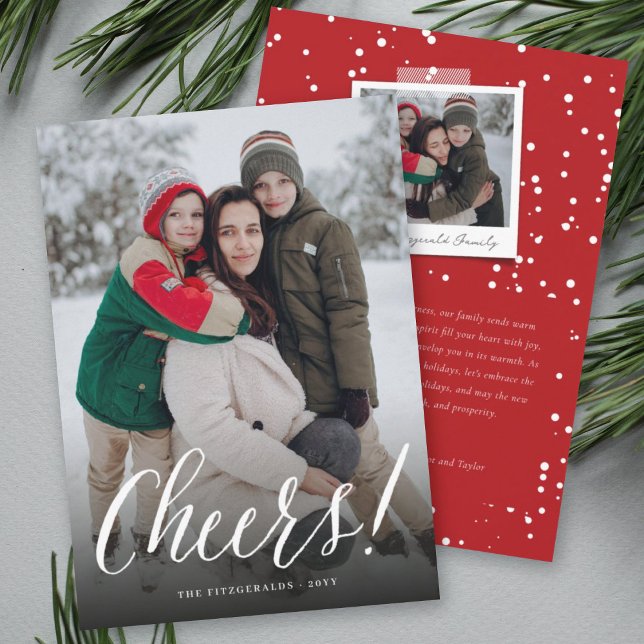 Cheers Simple Script Calligraphy New Year Photo Holiday Card (Creator Uploaded)