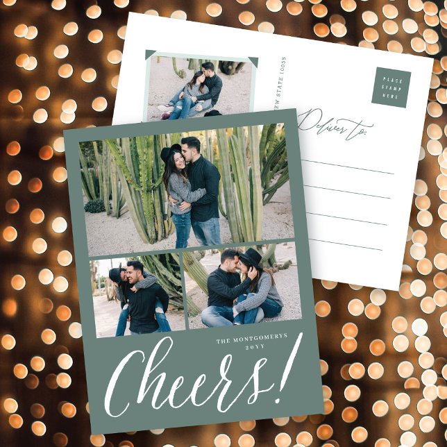 Cheers Simple Script New Year Holiday Photo Card (Creator Uploaded)