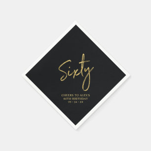 Cheers Sixty   Modern Black 60th Birthday Party Napkin