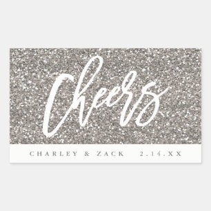 Cheers Sliver Glitter Mini Wine Champagne Label
