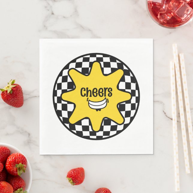 Cheers Smiley Star – Retro Checkered Napkin (Insitu)
